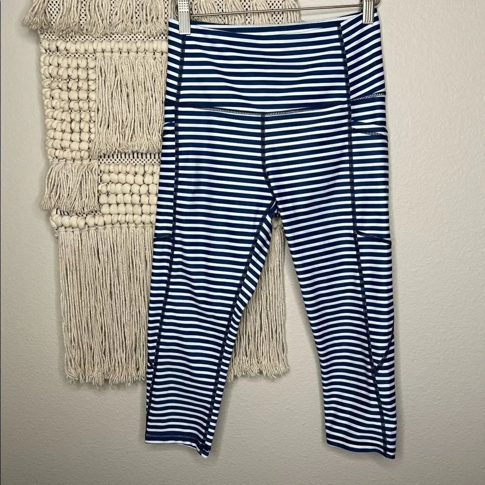 Senita Blue Striped Capri Leggings